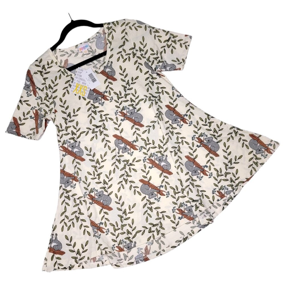 LuLaRoe Perfect T XXS Koala Cream Olive Grey Whimsical Cute Swing Tunic Tee Top